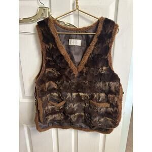 Vintage Autumn Haze Brand Emba Natural Brown Mink Fur Vest Pockets L/XL